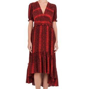 The Kooples Red Hot Snake Print Short-Sleeve Midi Dress